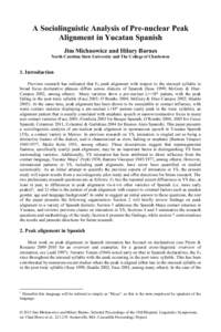 A Sociolinguistic Analysis of Pre-nuclear Peak Alignment in Yucatan Spanish