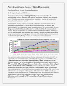 Interdisciplinary Ecology Gets Discovered Enrollment Strong Despite Economic Downturn By Dr. Stephen Humphrey, SNRE Director Prospective students looking at SNRE’s graduate degree are curious about how the Interdiscipl