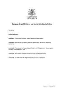 Safeguarding of Children and Vulnerable Adults Policy  Contents Policy Statement