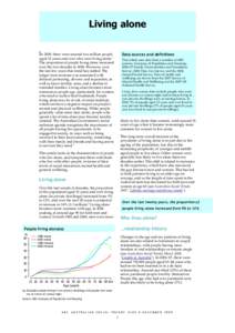 Living alone In 2009, there were around two million people Data sources and definitions  aged 15 years and over who were living alone.1