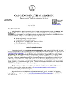 COMMONWEALTH of VIRGINIA Department of Medical Assistance Services CYNTHIA JONES DMAS DIRECTOR  SUITE 1300