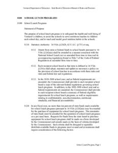 Vermont Department of Education - State Board of Education Manual of Rules and Practices[removed]SCHOOL LUNCH PROGRAMS