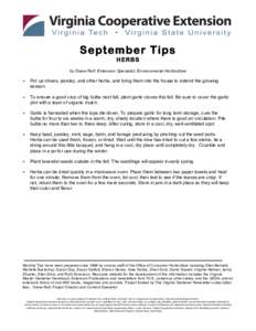    September Tips HERBS by Diane Relf, Extension Specialist, Environmental Horticulture