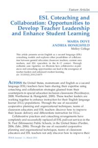 Feature Articles  ESL Coteaching and Collaboration: Opportunities to Develop Teacher Leadership and Enhance Student Learning