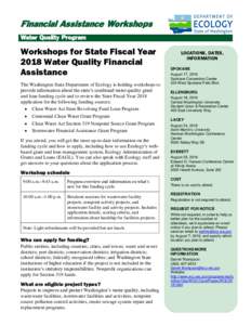 Financial Assistance Workshops/Workshops for FY 2014 Water Quality Financial Assistance