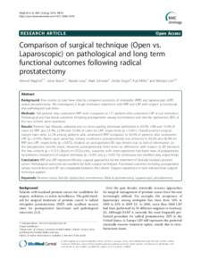 Comparison of surgical technique (Open vs. Laparoscopic) on pathological and long term functional outcomes following radical prostatectomy