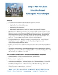 New York State Education Budget Funding and Policy Changes School Aid 