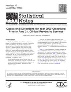 Number 17 December 1998 From the CENTERS FOR DISEASE CONTROL AND PREVENTION/National Center for Health Statistics  Operational Definitions for Year 2000 Objectives: