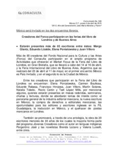 Comunicado No. 580 México D.F. jueves 9 de abril de 2015 