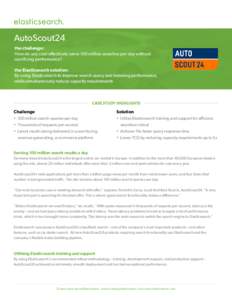 AutoScout24 the challenge: How do you cost-effectively serve 100 million searches per day without sacrificing performance? the Elasticsearch solution: By using Elasticsearch to improve search query and indexing performan