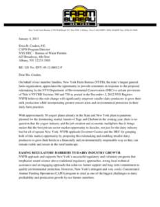 New York Farm Bureau  159 Wolf Road P.O. Box 5330  Albany, New York 12205  (Fax: (January 4, 2013 Erica B. Cruden, P.E. CAFO Program Director NYS DEC – Bureau of Water Permits