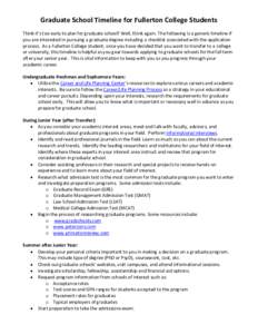 Graduate School Timeline for Fullerton College Students Think it’s too early to plan for graduate school? Well, think again. The following is a generic timeline if you are interested in pursuing a graduate degree inclu