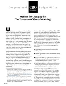 Summary for Options for Changing the Tax Treatment of Charitable Giving