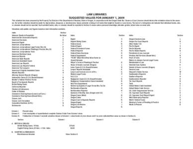 LAW LIBRARIES SUGGESTED VALUES FOR JANUARY 1, 2009 This schedule has been prepared by the Property Tax Division of the Department of Revenue, State of Oregon, in cooperation with the Oregon State Bar. Owners of Law Libra