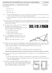 MATHEMATIK-WETTBEWERBDES LANDES HESSEN  1. RUNDE AUFGABENGRUPPE A - PFLICHTAUFGABEN