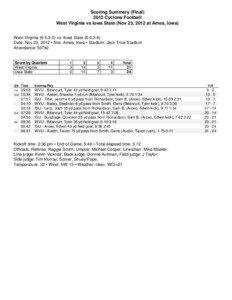 Scoring Summary (Final[removed]Cyclone Football West Virginia vs Iowa State (Nov 23, 2012 at Ames, Iowa)