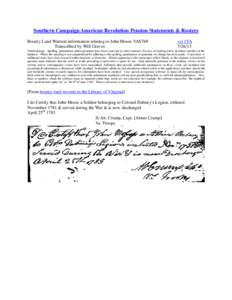 Southern Campaign American Revolution Pension Statements & Rosters Bounty Land Warrant information relating to John Moses VAS769 Transcribed by Will Graves vsl 1VA[removed]