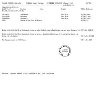 NAME: FERGUSON, John[removed]PARISH:  Indian Territory      ENTERED SERVICE: 6 January 1829