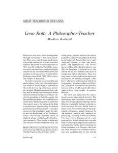 GREAT TEACHERS IN OUR LIVES  Leon Roth: A Philosopher-Teacher