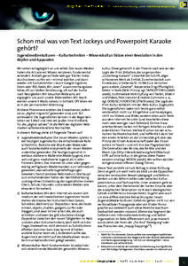 Stefan Weber  Schon mal was von Text Jockeys und Powerpoint Karaoke gehört? Jugendmedienkulturen – Kulturtechniken – Wissenskultur: Skizze einer Revolution in den Köpfen und Apparaten