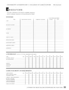 Worksheet  U N I V E R S I T Y O F K E N T U C K Y • C O L L E G E O F A G R I C U LT U R E Resources