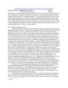 Southern Campaign American Revolution Pension Statements & Rosters Pension application of William Pickens S3699 fn29SC Transcribed by Will Graves[removed]Methodology: Spelling, punctuation and/or grammar have been corr