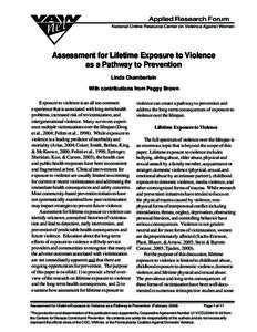 Applied Research Forum National Online Resource Center on Violence Against Women Assessment for Lifetime Exposure to Violence as a Pathway to Prevention Linda Chamberlain