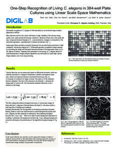 One-Step Recognition of Living C. elegans in 384-well Plate Cultures using Linear Scale Space Mathematics Peter Van Osta*, Kris Ver Donck*, Jan-Mark Geusebroek**, Luc Bols* & Johan Geysen* Presented at the European C. el