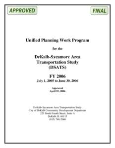 Unified Planning Work Program for the DeKalb-Sycamore Area Transportation Study (DSATS)