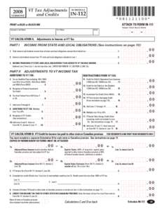 2008 VERMONT **  VT Tax Adjustments SCHEDULE