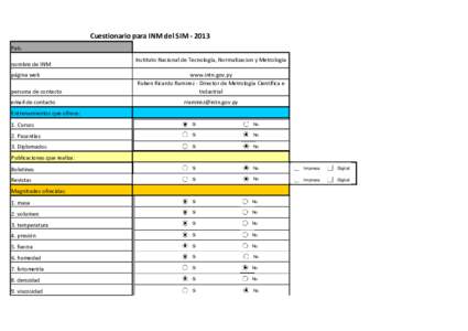 Cuestionario para INM del SIM ‐ 2013 País nombre de INM página web persona de contacto email de contacto