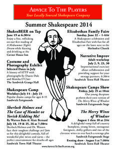 Summer Shakespeare 2014 ShakesBEER on Tap Elizabethan Family Faire  June 19 at 6:30 PM