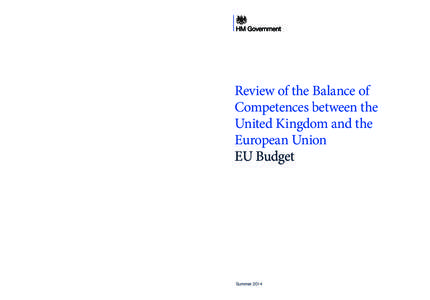 Review of the Balance of Competences between the United Kingdom and the European Union EU Budget