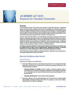 UK Bribery Act 2010: Exposure for Canadian Corporates