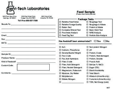 Feed Sample  (Please check test(s) desired[removed]Park West Drive Hastings, NE 68901