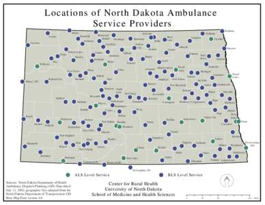 Locations of North Dakota Ambulance Service Providers Pembina Portal Bowbells