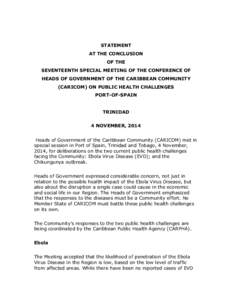 STATEMENT AT THE CONCLUSION OF THE SEVENTEENTH SPECIAL MEETING OF THE CONFERENCE OF HEADS OF GOVERNMENT OF THE CARIBBEAN COMMUNITY (CARICOM) ON PUBLIC HEALTH CHALLENGES