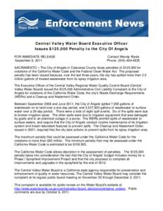 Microsoft WordCentral Valley Water Board Issues $125K Penalty to City of Angels.doc