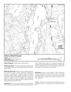 Warren Nickel Prospect Town: Warren, Knox County Base map: Union 7.5’ quadrangle Contour interval: 20 feet  Type of deposit: Metal sulfides in igneous rock.