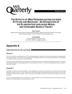 RESEARCH ARTICLE  THE EFFECTS OF WEB PERSONALIZATION ON USER ATTITUDE AND BEHAVIOR: AN INTEGRATION OF THE ELABORATION LIKELIHOOD MODEL AND CONSUMER SEARCH THEORY
