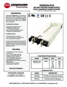 SSD9233-R1U Series - 280W Redundant Server Power Supply datasheet