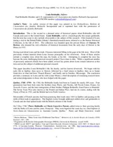 Michigan’s Habitant Heritage (MHH), Vol. 35, #2, April 2014 & #3, JulyLouis Robitaille, Orfèvre Paul Robitaille-Member and U.S. representative of l’Association des families Robitaille Incorporated and FSCHM m