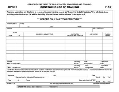 OREGON DEPARTMENT OF PUBLIC SAFETY STANDARDS AND TRAINING  DPSST F-15