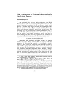 The Limitations of Economic Reasoning in Analyzing Duress Shawn Bayern† My colleagues and friends, Mark Seidenfeld and Murat Mungan, have made an interesting attempt to reduce the doctrine of duress in contract law to 