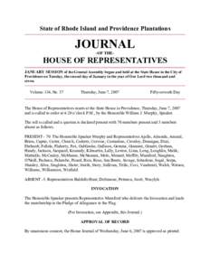 House Calendar / Caprio / Quorum / Rhode Island House of Representatives / Government / United States House of Representatives / United States Senate