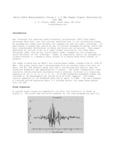 Multi-Path Measurements Using a 1.3 GHz Radar Signal Received by the GBT J. R. Fisher, NRAO, Green Bank, WVIntroduction