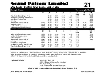 Grant Palmer Limited  21 Woodlands - Bedford Town Centre - Abbeyfields Monday to Saturday