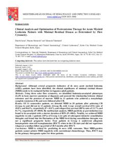MEDITERRANEAN JOURNAL OF HEMATOLOGY AND INFECTIOUS DISEASES www.mjhid.org ISSNOriginal Article Clinical Analysis and Optimization of Postremission Therapy for Acute Myeloid Leukemia Patients with Minimal Resid