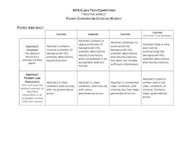 [removed]C LEAN T ECH C OMPETITION “FEED THE WORLD” PAPER SUBMISSION SCORING RUBRIC PAPER ABSTRACT