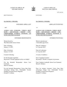 COUR D’APPEL DU NOUVEAU-BRUNSWICK COURT OF APPEAL OF NEW BRUNSWICK